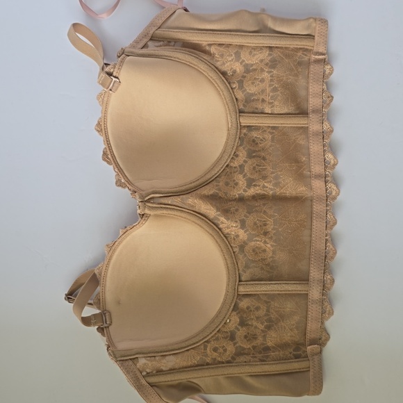 Windsor Daring Embellished Beige Beaded Bra Corset Bustier Crop Top Bling Sz M - Picture 7 of 11